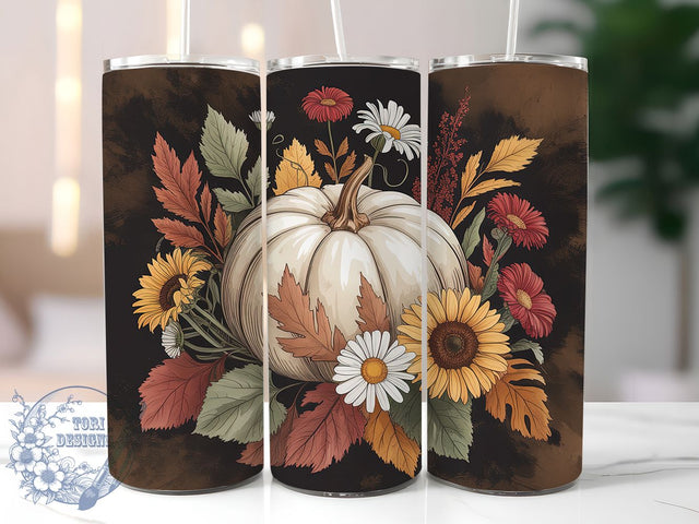 Boho Autumn Pumpkin Coffee Tumbler, Pumpkin Coffee Cup, Autumn Bohemian Wrap, Rustic Fall Drinkware, 20Oz Sublimation Design, Fall Pumpkin Mug, Boho Autumn Cup Sublimation ToriDesigns 