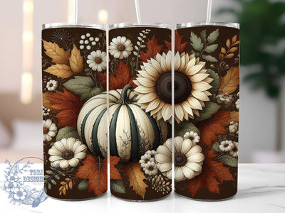 Boho Autumn Pumpkin Coffee Tumbler, Pumpkin Coffee Cup, Autumn Bohemian Wrap, Rustic Fall Drinkware, 20Oz Sublimation Design, Fall Pumpkin Mug, Boho Autumn Cup Sublimation ToriDesigns 