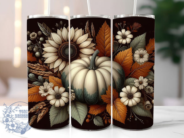 Boho Autumn Pumpkin Coffee Tumbler, Pumpkin Coffee Cup, Autumn Bohemian Wrap, Rustic Fall Drinkware, 20Oz Sublimation Design, Fall Pumpkin Mug, Boho Autumn Cup Sublimation ToriDesigns 