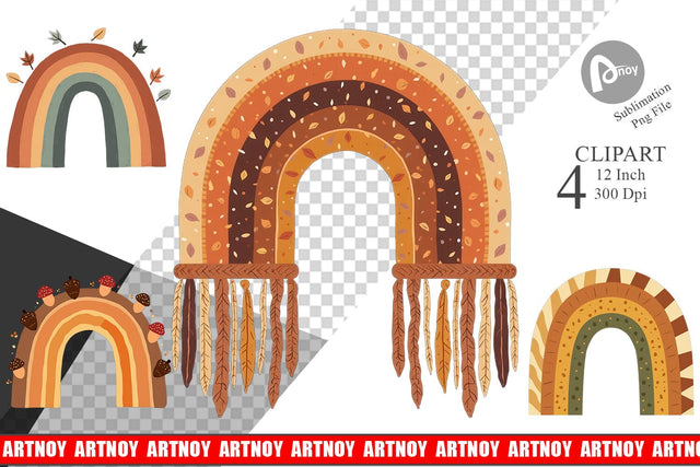 Boho Autumn Rainbows Clipart Sublimation artnoy 