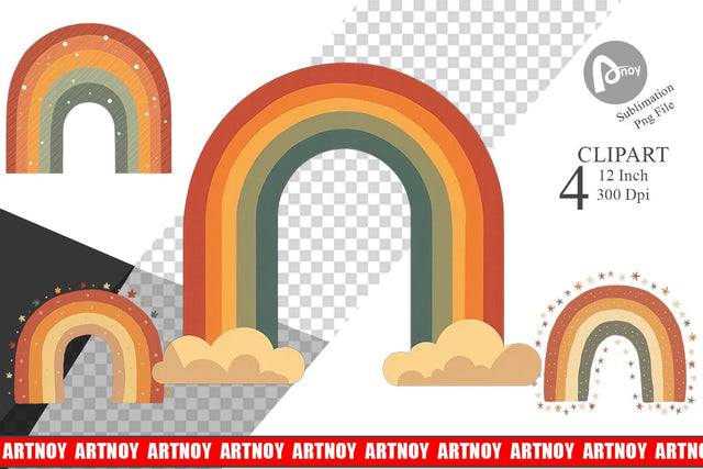 Boho Autumn Rainbows Clipart Sublimation artnoy 