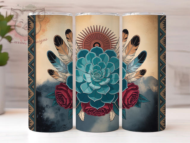 Boho Aztec Feather Tribal Tumbler Wrap, Boho Feather Tumbler, Indian Feather Wrap, Aztec Feather Tumbler, Boho Aztec Sublimation, Tribal Feather Tumbler, Ethnic Boho Wrap Sublimation Lara' s Designs 