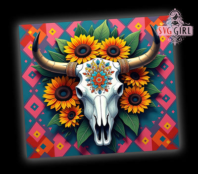 Boho Aztec Skull 20oz Tumbler, Aztec Design Tumbler, Skull Tumbler Wrap, 20oz Sublimation, Unique Tumbler, Southwest Style Tumbler, Gothic Tumbler Wrap Sublimation SvggirlplusArt 