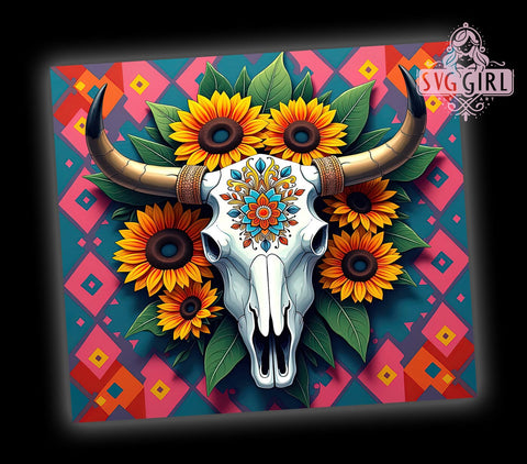Boho Aztec Skull 20oz Tumbler, Aztec Design Tumbler, Skull Tumbler Wrap, 20oz Sublimation, Unique Tumbler, Southwest Style Tumbler, Gothic Tumbler Wrap Sublimation SvggirlplusArt 