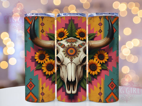 Boho Aztec Skull 20oz Tumbler, Aztec Design Tumbler, Skull Tumbler Wrap, 20oz Sublimation, Unique Tumbler, Southwest Style Tumbler, Gothic Tumbler Wrap Sublimation SvggirlplusArt 