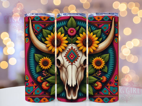 Boho Aztec Skull 20oz Tumbler, Aztec Design Tumbler, Skull Tumbler Wrap, 20oz Sublimation, Unique Tumbler, Southwest Style Tumbler, Gothic Tumbler Wrap Sublimation SvggirlplusArt 