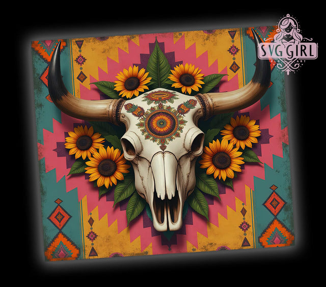 Boho Aztec Skull 20oz Tumbler, Aztec Design Tumbler, Skull Tumbler Wrap, 20oz Sublimation, Unique Tumbler, Southwest Style Tumbler, Gothic Tumbler Wrap Sublimation SvggirlplusArt 