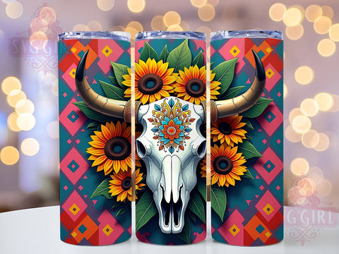 Boho Aztec Skull 20oz Tumbler, Aztec Design Tumbler, Skull Tumbler Wrap, 20oz Sublimation, Unique Tumbler, Southwest Style Tumbler, Gothic Tumbler Wrap Sublimation SvggirlplusArt 