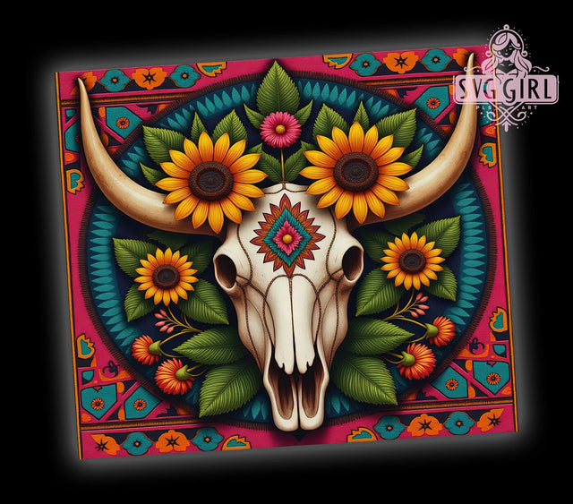 Boho Aztec Skull 20oz Tumbler, Aztec Design Tumbler, Skull Tumbler Wrap, 20oz Sublimation, Unique Tumbler, Southwest Style Tumbler, Gothic Tumbler Wrap Sublimation SvggirlplusArt 