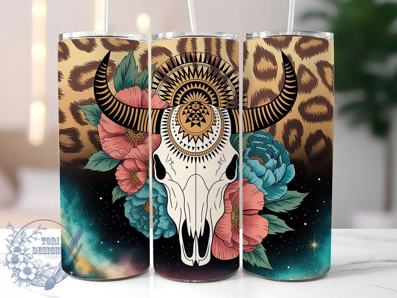 Boho Aztec Western Cow Skull Tumbler, Aztec Western 20Oz Sublimation, Rustic Country Coffee Cup, Southwestern Cow Mug Wrap, Desert Bohemian Drinkware Design, Farmhouse Western Cup, Tribal Cow Skull Tumbler Sublimation ToriDesigns 