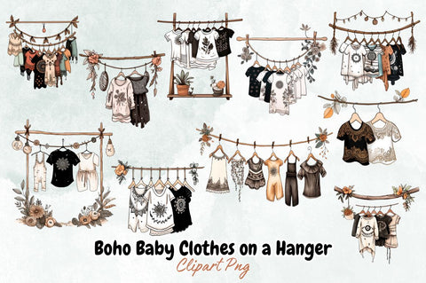 Boho Baby Clothes on a Hanger Clipart Bundle Sublimation Designangry 