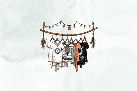 Boho Baby Clothes on a Hanger Clipart Bundle Sublimation Designangry 