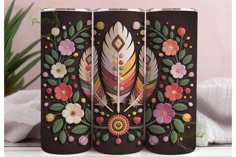 Boho Beaded Feathers 20oz Tumbler Wrap Sublimation PixelChick 