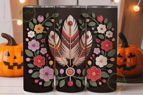 Boho Beaded Feathers 20oz Tumbler Wrap Sublimation PixelChick 
