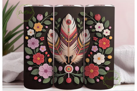 Boho Beaded Feathers 20oz Tumbler Wrap Sublimation PixelChick 