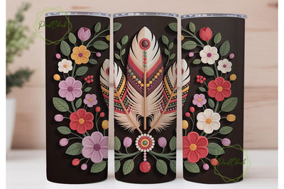 Boho Beaded Feathers 20oz Tumbler Wrap Sublimation PixelChick 