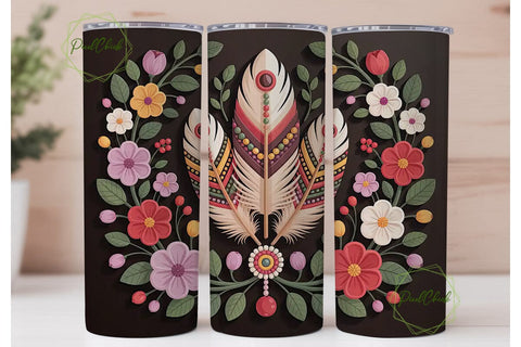 Boho Beaded Feathers 20oz Tumbler Wrap Sublimation PixelChick 