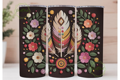 Boho Beaded Feathers 20oz Tumbler Wrap Sublimation PixelChick 
