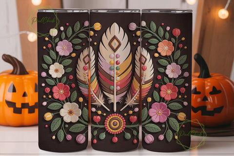 Boho Beaded Feathers 20oz Tumbler Wrap Sublimation PixelChick 