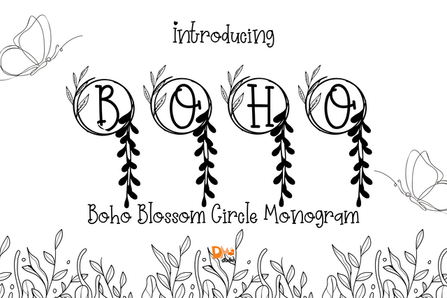 Boho Blossom Circle Monogram Font Dm Letter Studio 