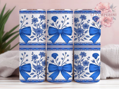 Boho Blue Coquette Floral Tumbler, Boho Flower Pattern, Coquette Aesthetic Design, 20Oz Sublimation Wrap, Romantic Floral Art, Seamless Flower Texture, Tumbler Sublimation Sublimation Li Zamperini 