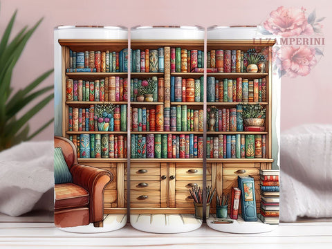 Boho Bookshelves 20oz Tumbler Wrap PNG, Book Lover Tumbler Png, Straight & Tapered Tumbler Wrap, Instant Digital Download Sublimation Li Zamperini 