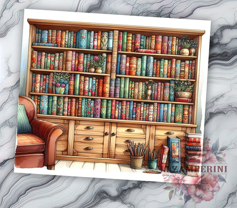Boho Bookshelves 20oz Tumbler Wrap PNG, Book Lover Tumbler Png, Straight & Tapered Tumbler Wrap, Instant Digital Download Sublimation Li Zamperini 