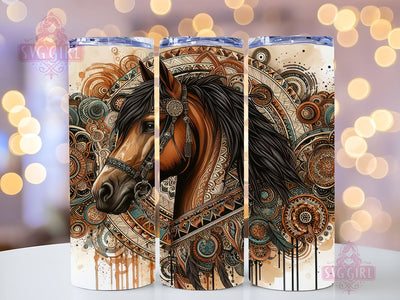 Boho Brown Horse 20oz Tumbler Wrap Sublimation Design, Straight Tapered Tumbler Wrap, Horse Boho Tumbler Png, Instant Digital Download Sublimation SvggirlplusArt 