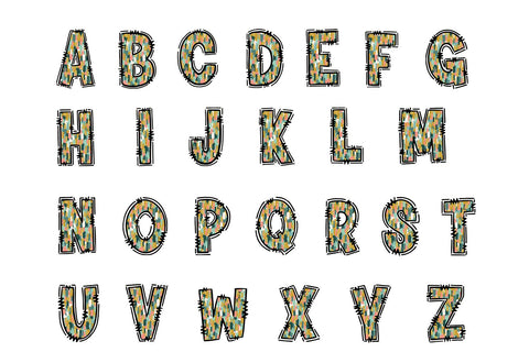 Boho Brushstroke Alphabet PNG, Hand Drawn Doodle Letters Sublimation BijouBay 