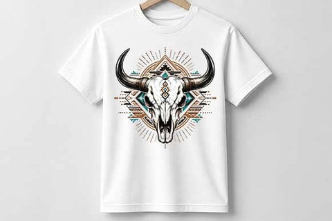 Boho Buffalo Skull PNG Geometric Western Sublimation Design SVG BillahCrafts 