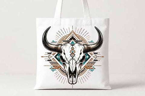 Boho Buffalo Skull PNG Geometric Western Sublimation Design SVG BillahCrafts 