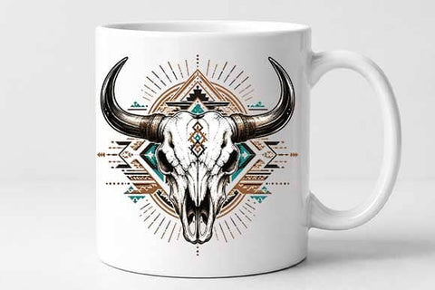 Boho Buffalo Skull PNG Geometric Western Sublimation Design SVG BillahCrafts 