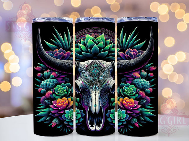 Boho Bull Skull 20oz Aztec Western Tumbler, Aztec Western Cup, 20oz Tumbler Wrap, Southwestern Skull Design, Rustic Cow Skull PNG, Tribal Western Mug, Dark Western Aesthetic Sublimation SvggirlplusArt 