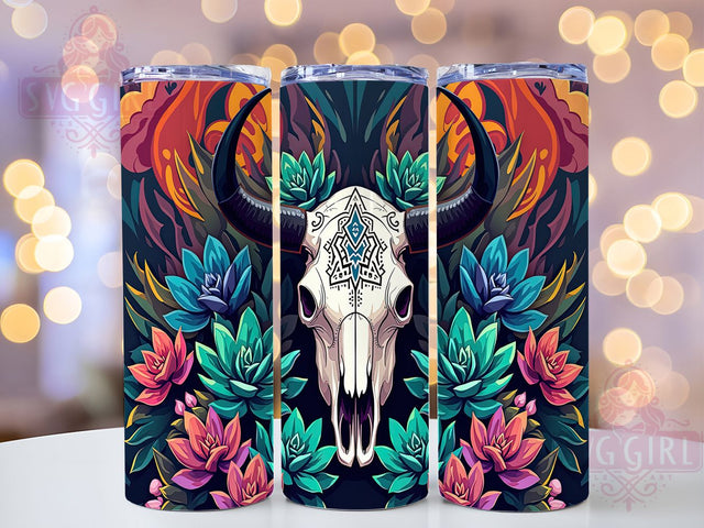 Boho Bull Skull 20oz Aztec Western Tumbler, Aztec Western Cup, 20oz Tumbler Wrap, Southwestern Skull Design, Rustic Cow Skull PNG, Tribal Western Mug, Dark Western Aesthetic Sublimation SvggirlplusArt 