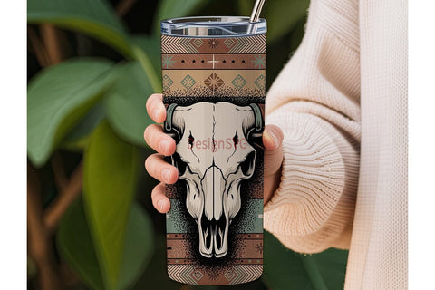 Boho Bull Skull 20oz Tumbler Wrap Sublimation DesignSVG 
