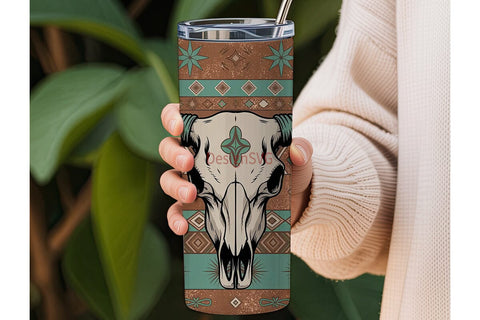 Boho Bull Skull 20oz Tumbler Wrap Sublimation DesignSVG 