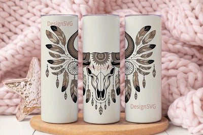 Boho Bull Skull 20oz Tumbler Wrap Sublimation DesignSVG 