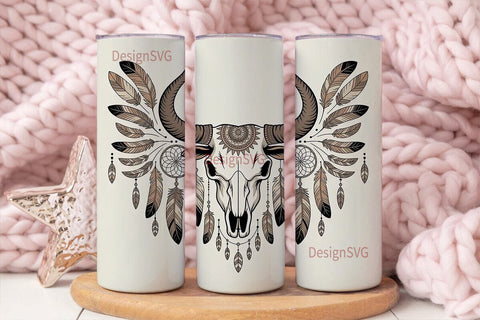 Boho Bull Skull 20oz Tumbler Wrap Sublimation DesignSVG 