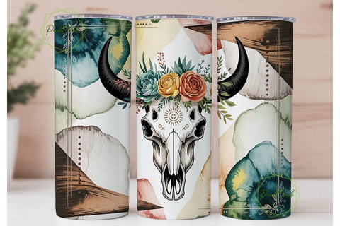 Boho Bull Skull 20oz Tumbler Wrap Sublimation PixelChick 