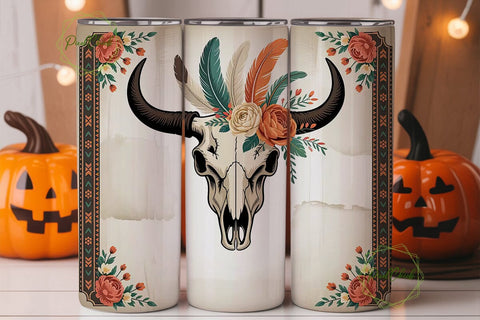 Boho Bull Skull 20oz Tumbler Wrap Sublimation PixelChick 