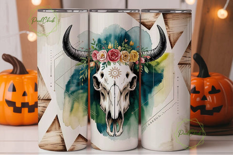 Boho Bull Skull 20oz Tumbler Wrap Sublimation PixelChick 