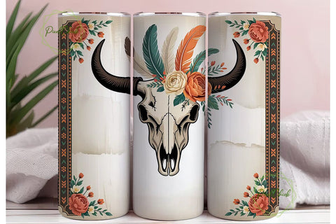 Boho Bull Skull 20oz Tumbler Wrap Sublimation PixelChick 