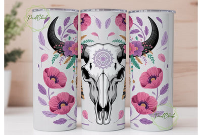 Boho Bull Skull 20oz Tumbler Wrap Sublimation PixelChick 