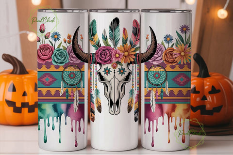 Boho Bull Skull 20oz Tumbler Wrap Sublimation PixelChick 