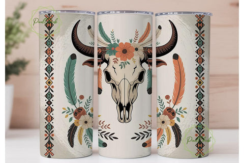Boho Bull Skull 20oz Tumbler Wrap Sublimation PixelChick 
