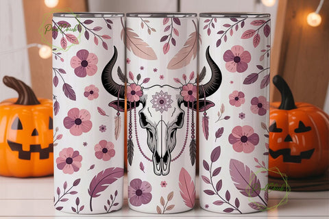 Boho Bull Skull 20oz Tumbler Wrap Sublimation PixelChick 