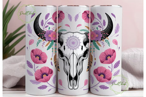 Boho Bull Skull 20oz Tumbler Wrap Sublimation PixelChick 