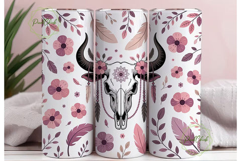 Boho Bull Skull 20oz Tumbler Wrap Sublimation PixelChick 