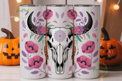 Boho Bull Skull 20oz Tumbler Wrap Sublimation PixelChick 