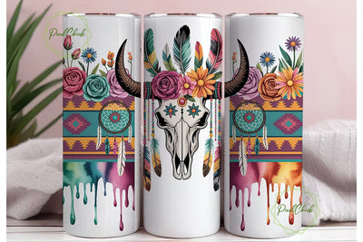 Boho Bull Skull 20oz Tumbler Wrap Sublimation PixelChick 